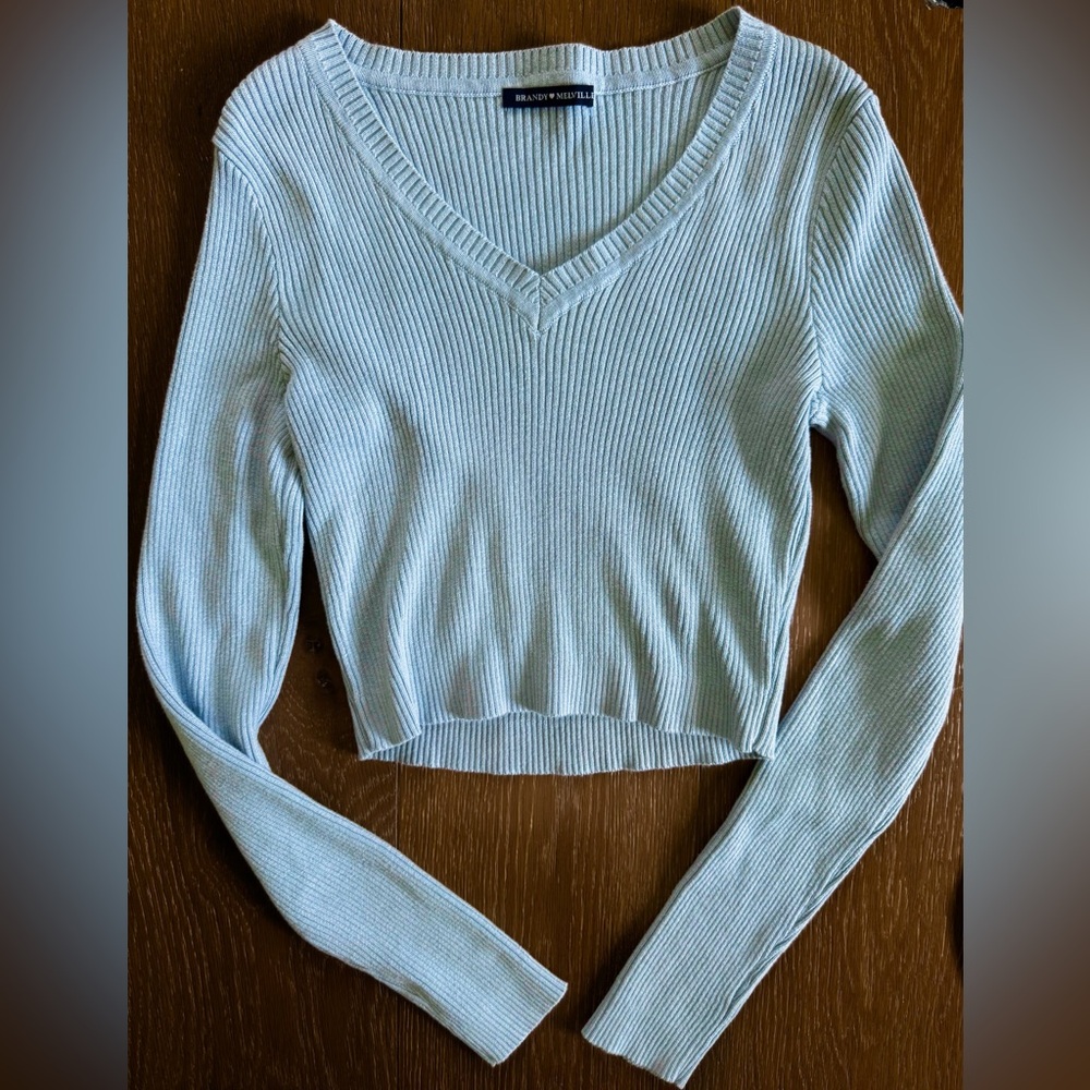 Brandy Melville Sky Blue Ribbed Long Sleeve Top